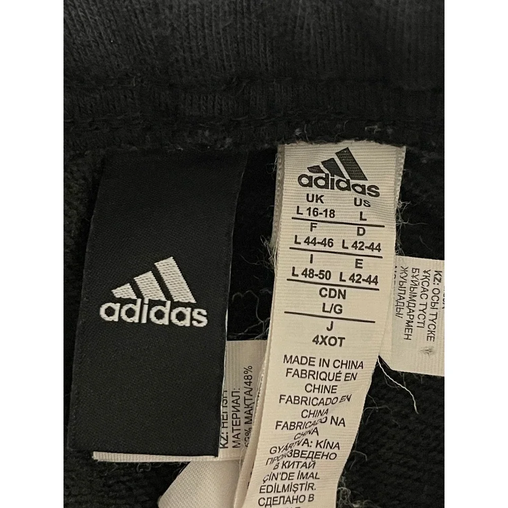 Adidas Mens Large Black Logo Joggers Sweatpants Drawstring Cuffed Pants